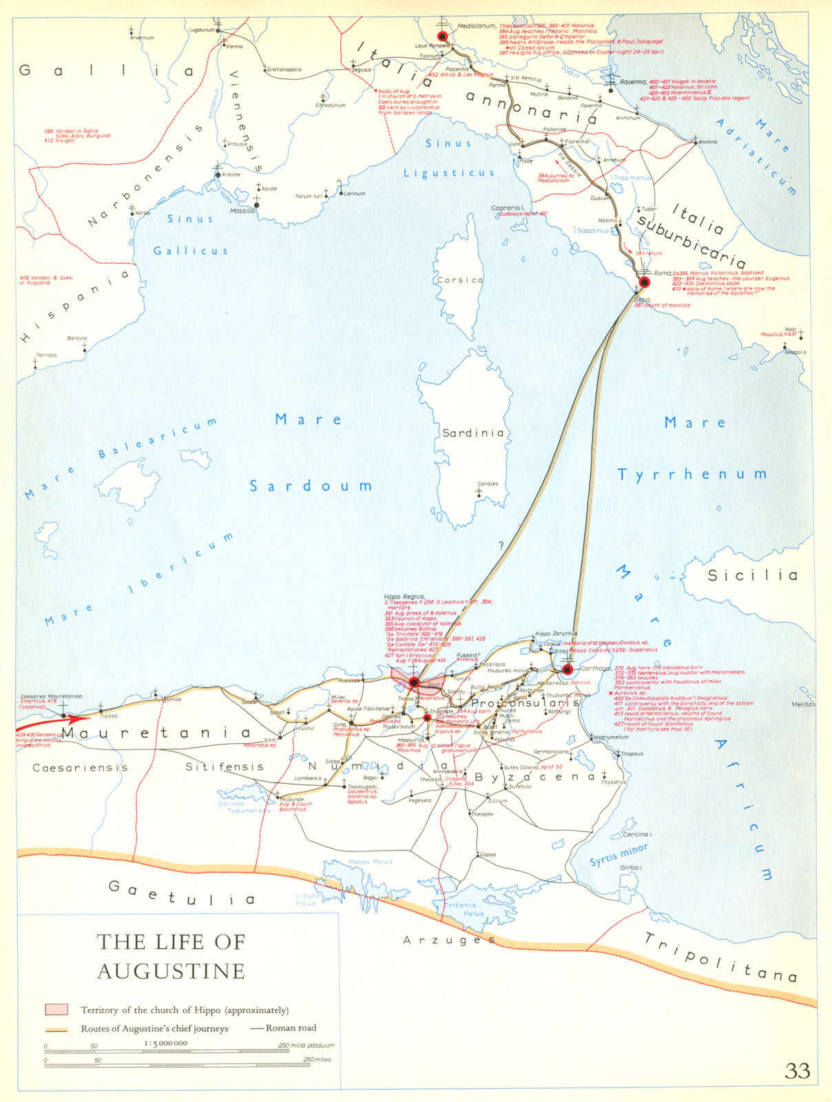 CHRISTIANITY.The Life of Augustine 1958 old vintage map plan chart